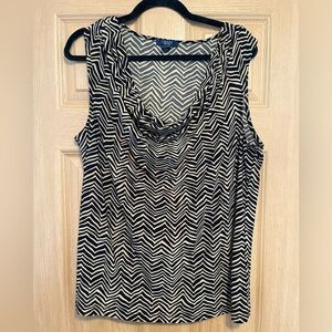 Chaps Black and White Chevron Sleeveless Cowl Neck Blouse